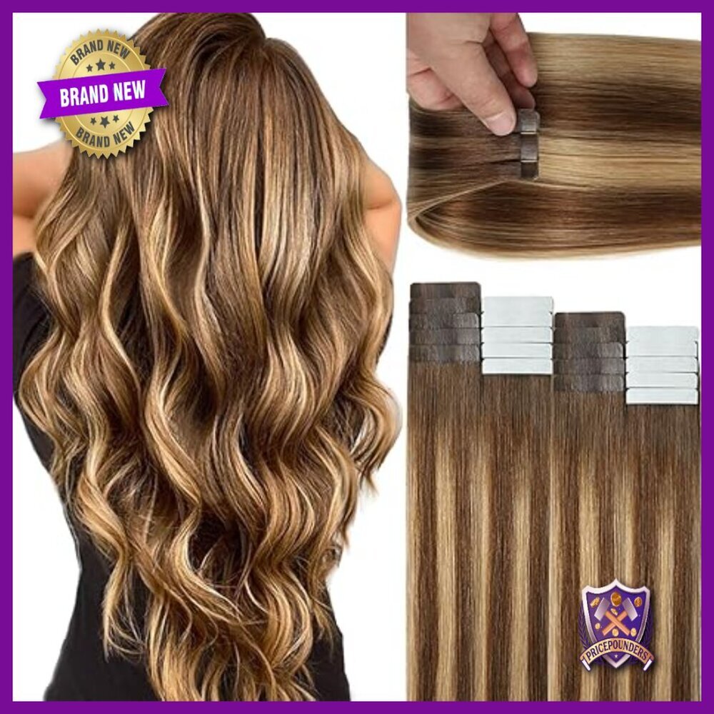 18 Inch Tape-In Human Hair Extensions, Remy Hair, Reusable, 20 Pieces